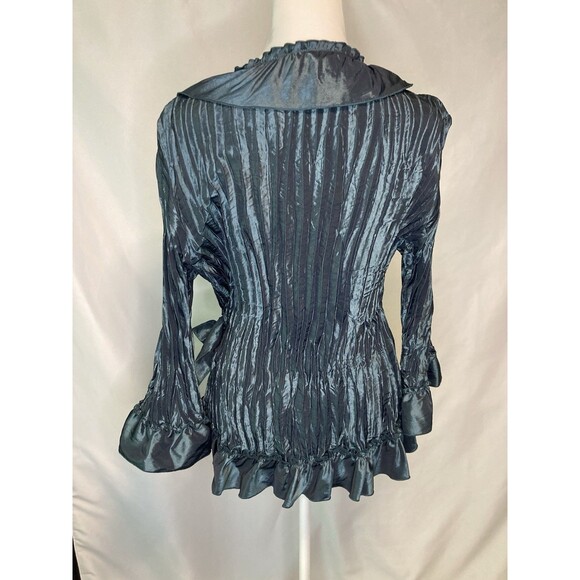 VINTAGE Carrie Allen Women's XL Top Blouse Crinkle Ruffle Metallic Whimsygoth - Picture 5 of 12